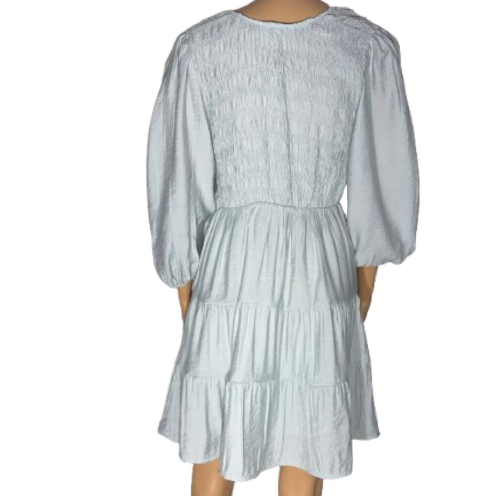 Blu Pepper Mint Green Smocked V-Neck Tiered Mini Dress Size Medium - Picture 3 of 12